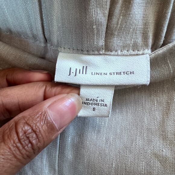 J. Jill Pant Trouser Linen Stretch Oatmeal Neutral Travel Beach Button Hem Small - Picture 5 of 8